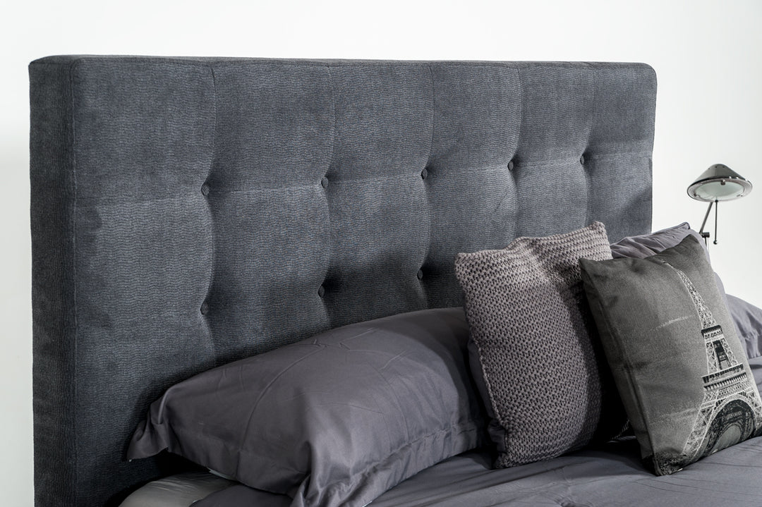 Addison Mid-Century Modern Grey Fabric  and  Walnut Bed