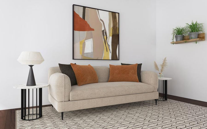 ade Chenille Upholstered Sculpted Track Arm Sofa Latte