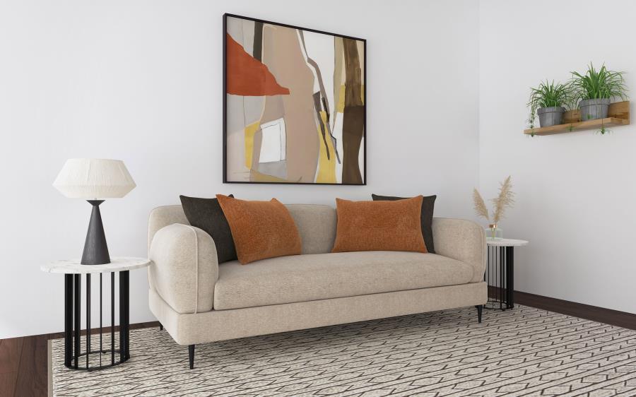 ade Chenille Upholstered Sculpted Track Arm Sofa Latte