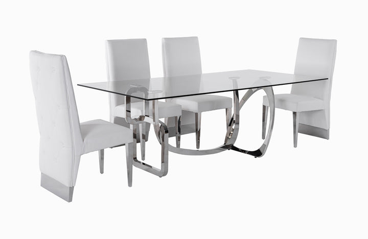 Adelaide Modern Stainless Steel &amp; Glass Dining Table