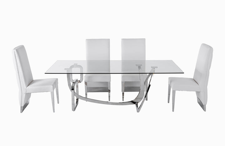 Adelaide Modern Stainless Steel &amp; Glass Dining Table