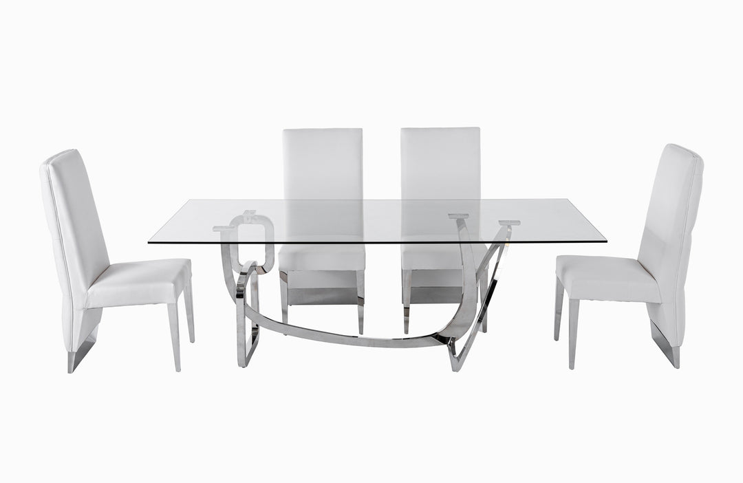 Adelaide Modern Stainless Steel & Glass Dining Table