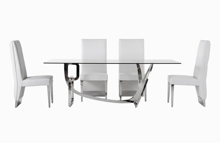 Adelaide Modern Stainless Steel &amp; Glass Dining Table