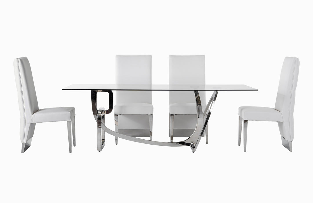 Adelaide Modern Stainless Steel & Glass Dining Table