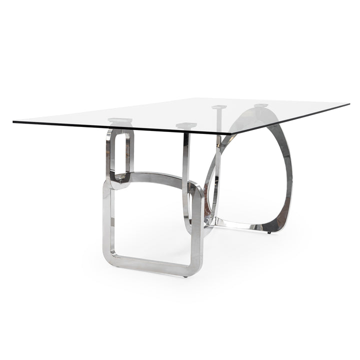 Adelaide Modern Stainless Steel &amp; Glass Dining Table