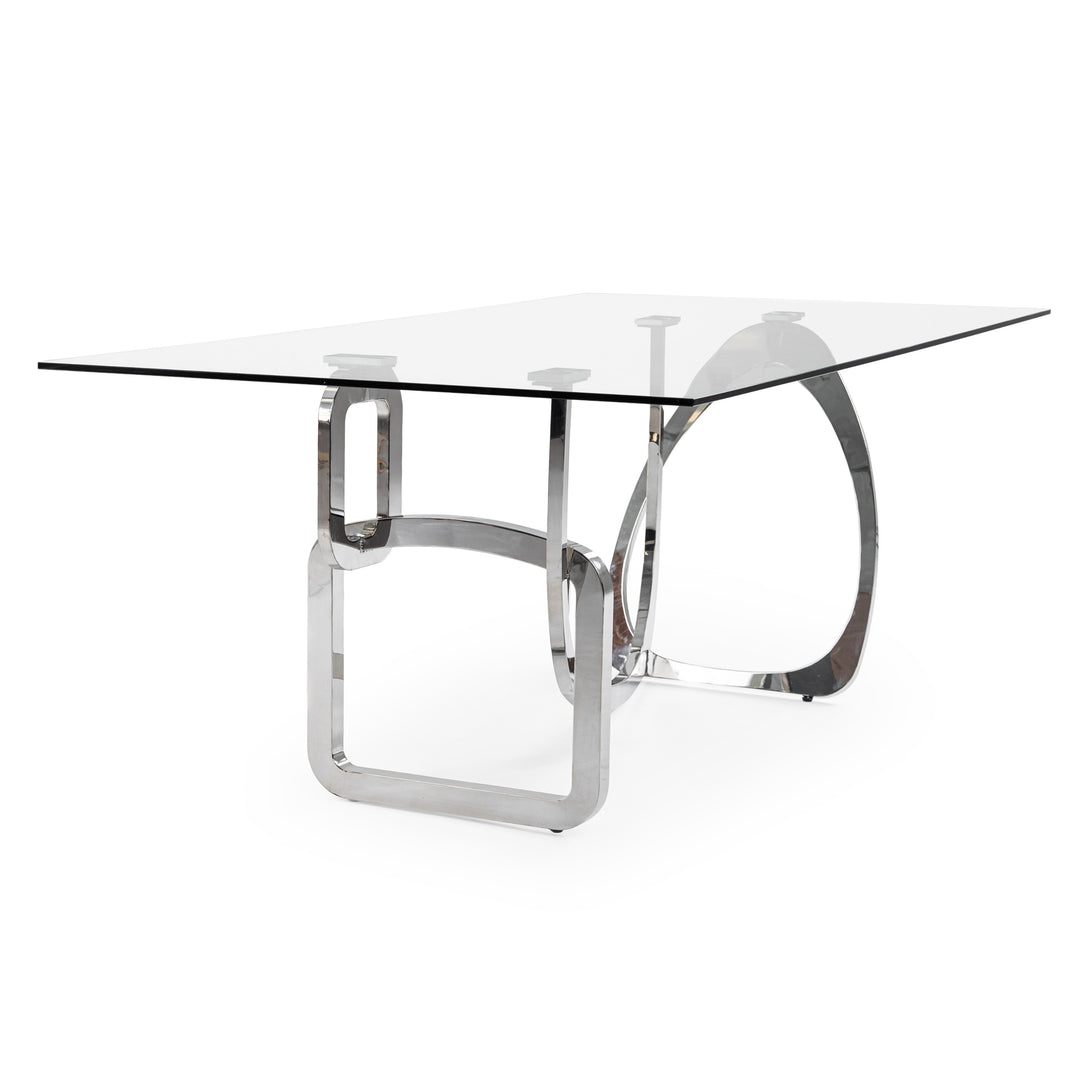 Adelaide Modern Stainless Steel & Glass Dining Table