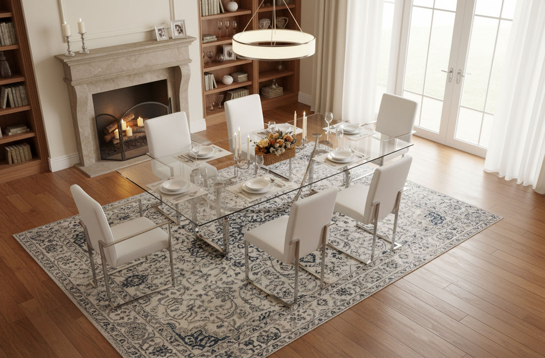 Adelaide Modern Stainless Steel & Glass Dining Table