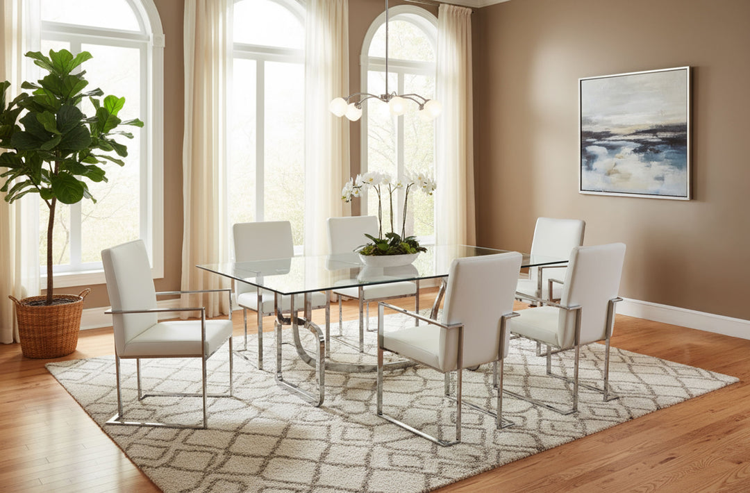 Adelaide Modern Stainless Steel & Glass Dining Table