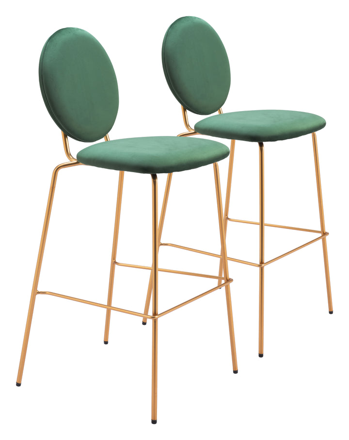 Zuo Modern 109806 Odessa Barstool (Set of 2) Green & Gold