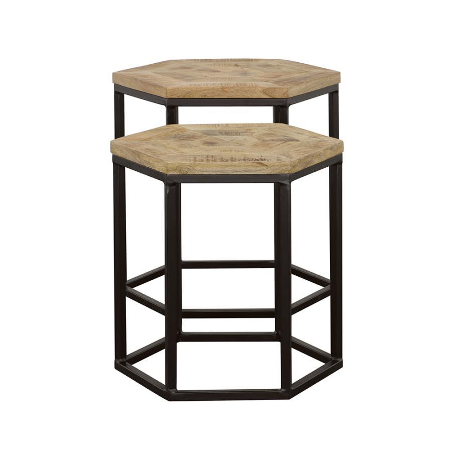 Adger - 2 Piece Hexagonal Nesting Tables - Natural And Black Nesting Table modern furniture Contempo Furniture
