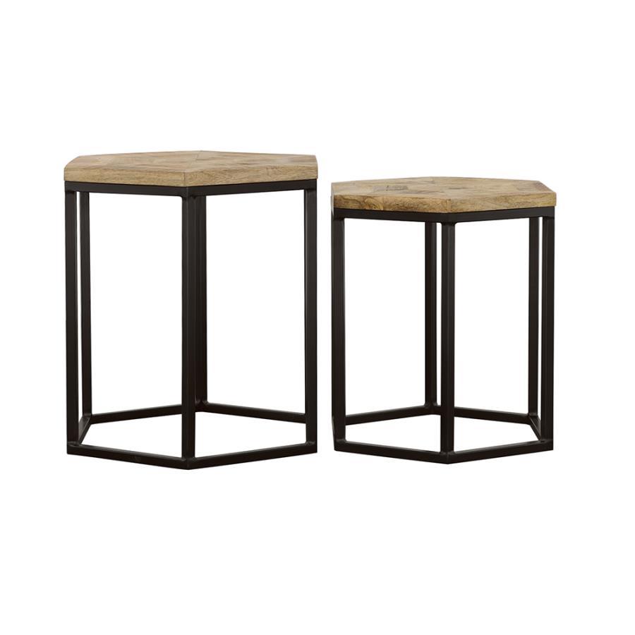 Adger - 2 Piece Hexagonal Nesting Tables - Natural And Black Nesting Table modern furniture Contempo Furniture