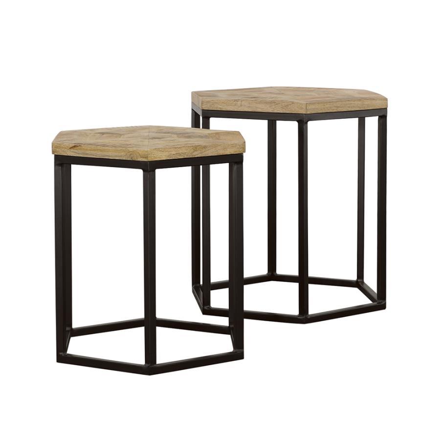 Adger - 2 Piece Hexagonal Nesting Tables - Natural And Black Nesting Table modern furniture Contempo Furniture