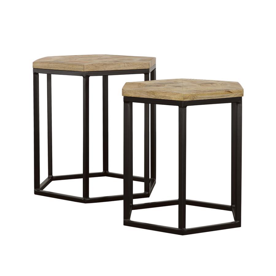 Adger - 2 Piece Hexagonal Nesting Tables - Natural And Black Nesting Table modern furniture Contempo Furniture