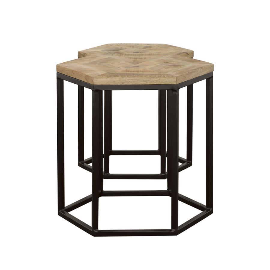 Adger - 2 Piece Hexagonal Nesting Tables - Natural And Black Nesting Table modern furniture Contempo Furniture