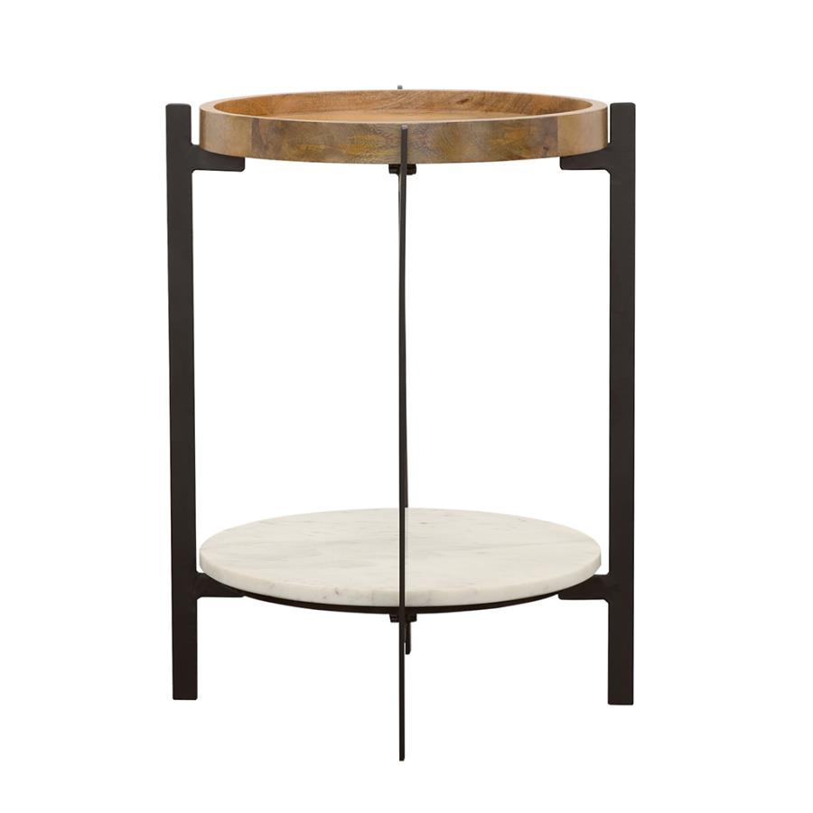 Adhvik - Round Side Table With Marble Shelf - Natural And Black Side Table modern furniture Contempo Furniture