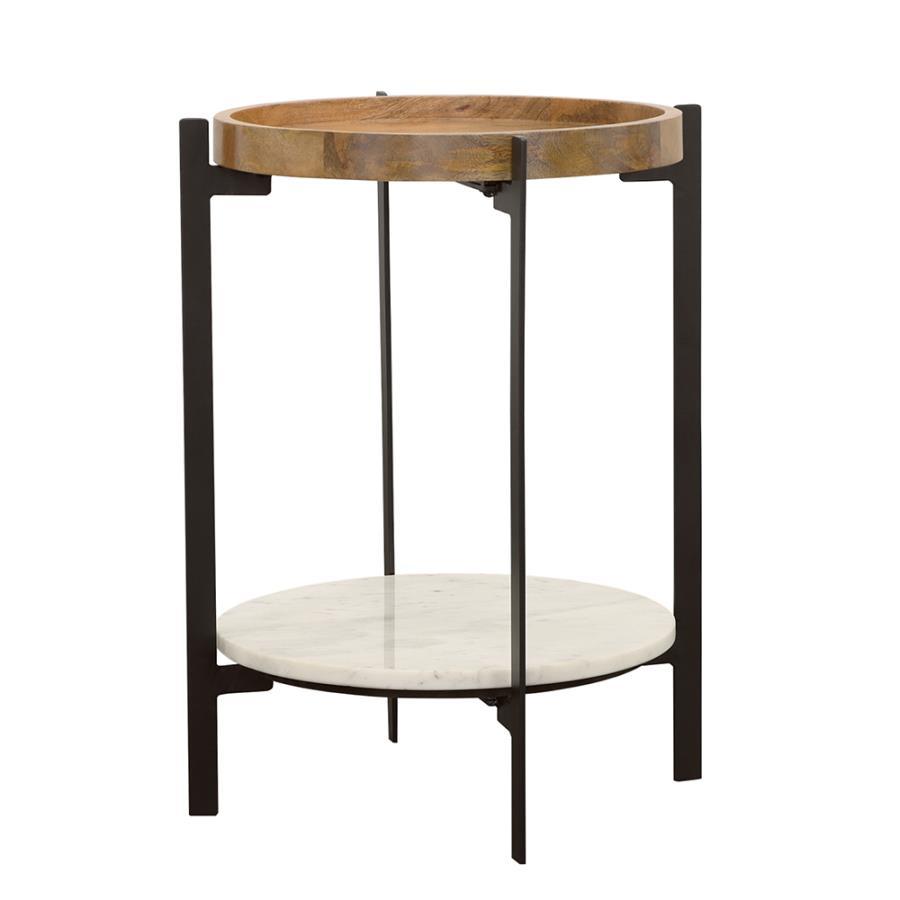 Adhvik - Round Side Table With Marble Shelf - Natural And Black Side Table modern furniture Contempo Furniture