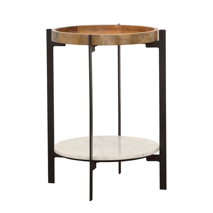 Adhvik - Round Side Table With Marble Shelf - Natural And Black Side Table modern furniture Contempo Furniture