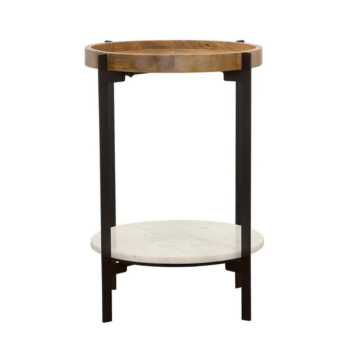 Adhvik - Round Side Table With Marble Shelf - Natural And Black Side Table modern furniture Contempo Furniture