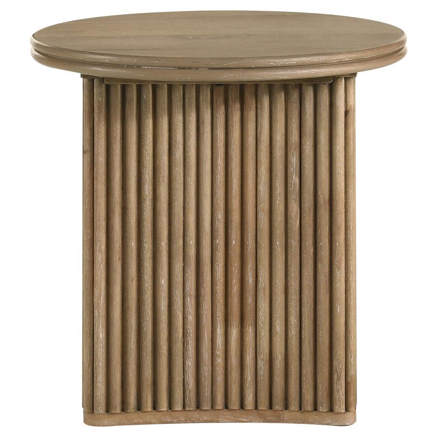 Adina - Round Wood Side End Table - Distressed Light Brown End Table modern furniture Contempo Furniture