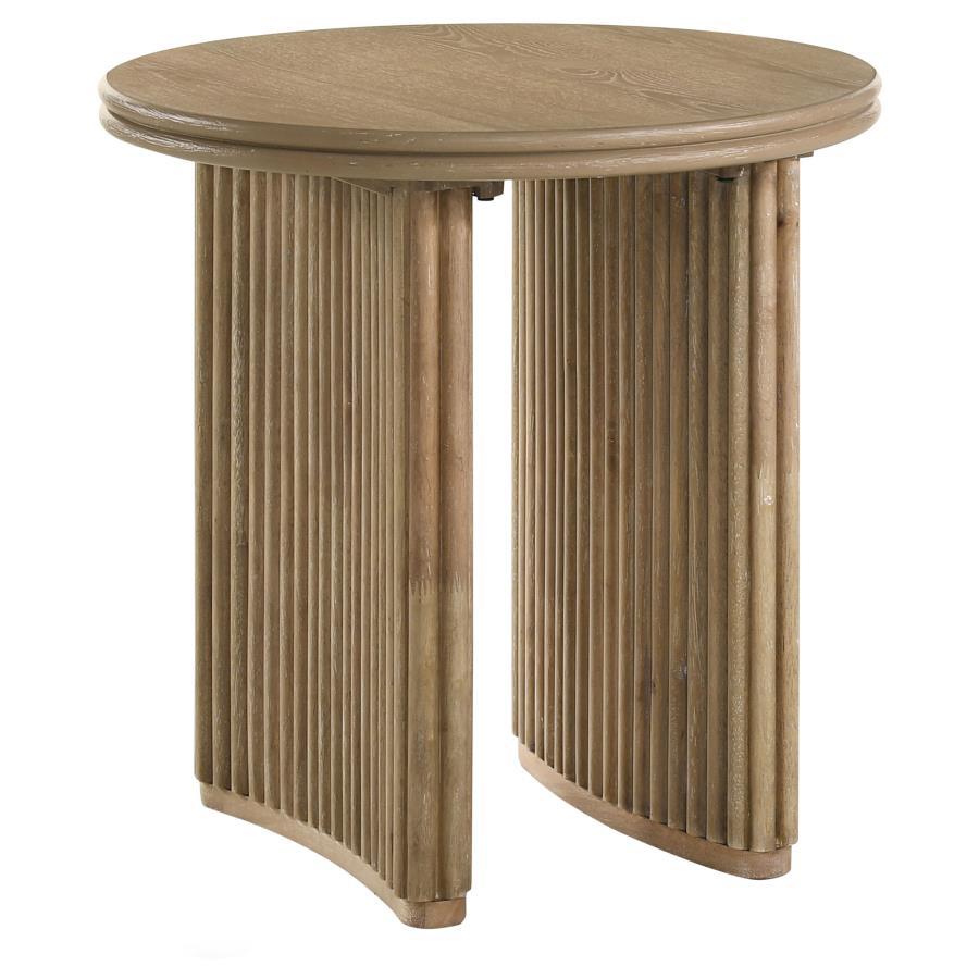 Adina - Round Wood Side End Table - Distressed Light Brown End Table modern furniture Contempo Furniture