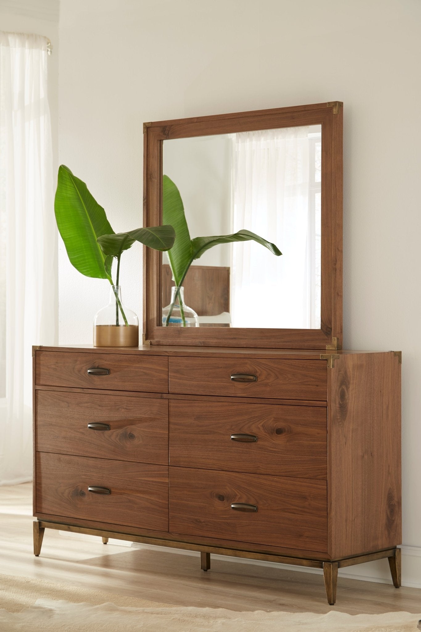 Adler Beveled Glass Mirror in Natural Walnut Mirror modern furniture Contempo Furniture