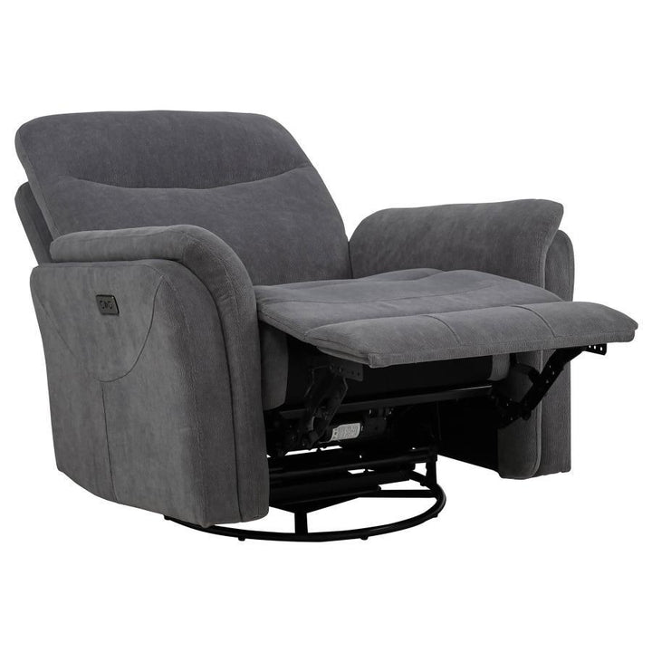 Adler - Upholstered Power Swivel Glider Recliner - Charcoal Gray Swivel Glider Chair modern furniture Contempo Furniture