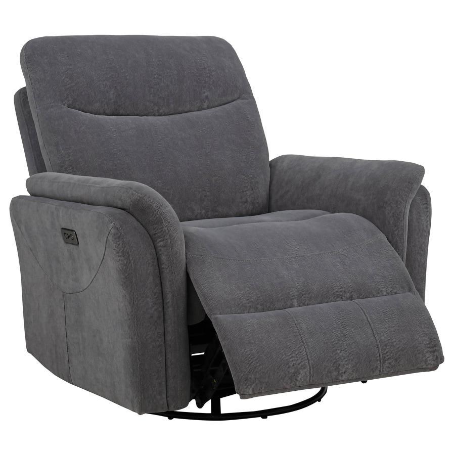 Adler - Upholstered Power Swivel Glider Recliner - Charcoal Gray Swivel Glider Chair modern furniture Contempo Furniture