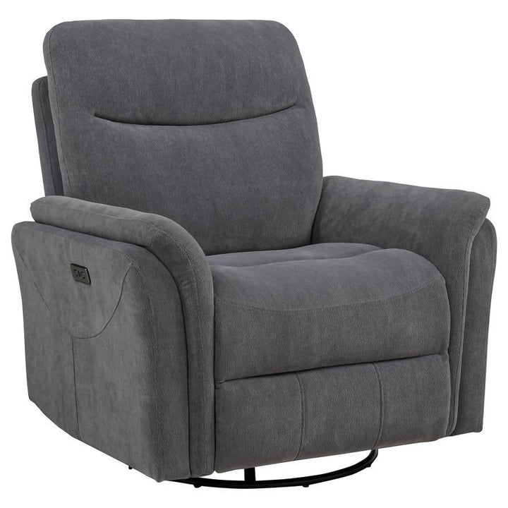 Adler - Upholstered Power Swivel Glider Recliner - Charcoal Gray Swivel Glider Chair modern furniture Contempo Furniture