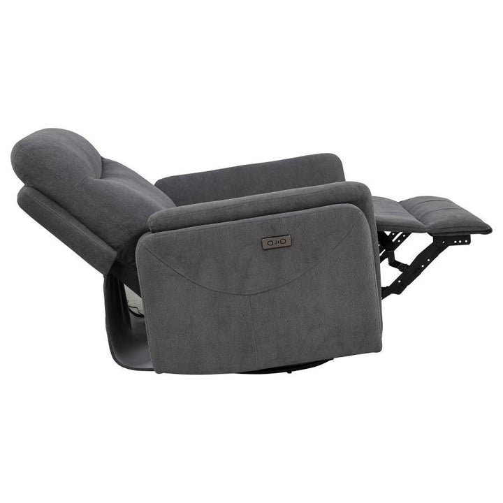 Adler - Upholstered Power Swivel Glider Recliner - Charcoal Gray Swivel Glider Chair modern furniture Contempo Furniture