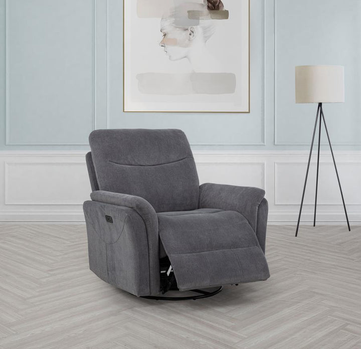 Adler - Upholstered Power Swivel Glider Recliner - Charcoal Gray Swivel Glider Chair modern furniture Contempo Furniture