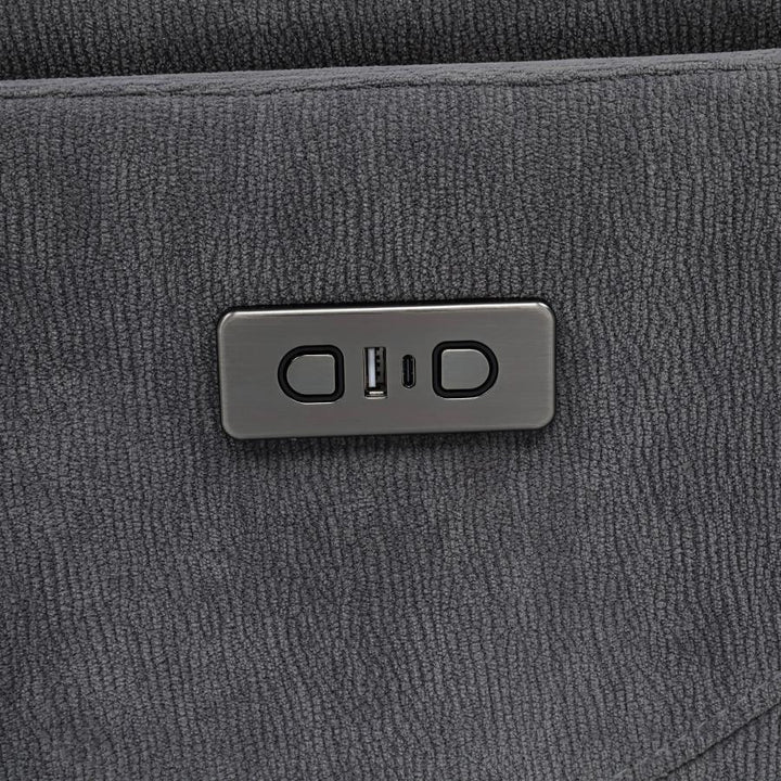 Adler - Upholstered Power Swivel Glider Recliner - Charcoal Gray Swivel Glider Chair modern furniture Contempo Furniture