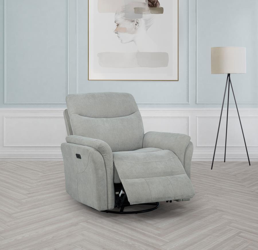 Adler - Upholstered Power Swivel Glider Recliner - Ivory Swivel Glider Chair modern furniture Contempo Furniture