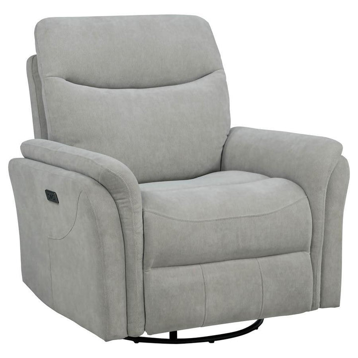 Adler - Upholstered Power Swivel Glider Recliner - Ivory Swivel Glider Chair modern furniture Contempo Furniture