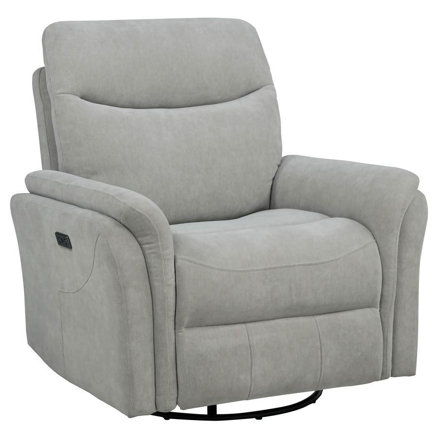 Adler - Upholstered Power Swivel Glider Recliner - Ivory Swivel Glider Chair modern furniture Contempo Furniture