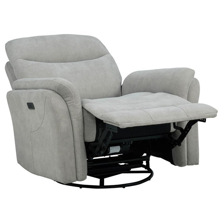 Adler - Upholstered Power Swivel Glider Recliner - Ivory Swivel Glider Chair modern furniture Contempo Furniture