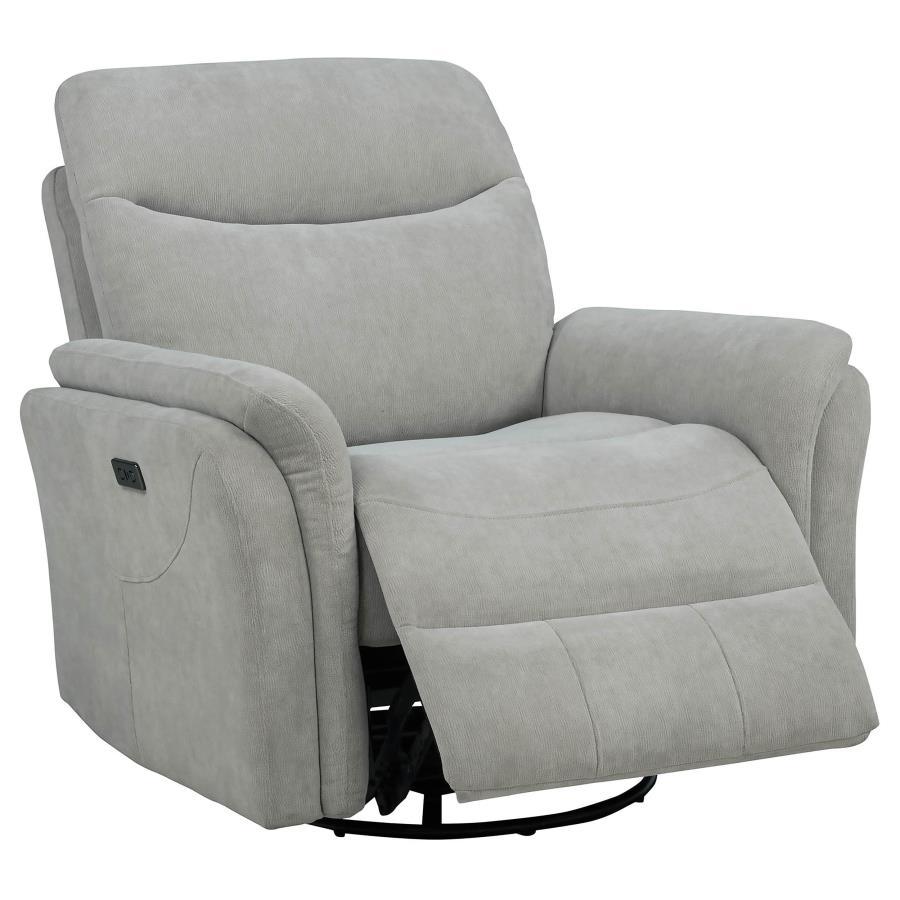 Adler - Upholstered Power Swivel Glider Recliner - Ivory Swivel Glider Chair modern furniture Contempo Furniture