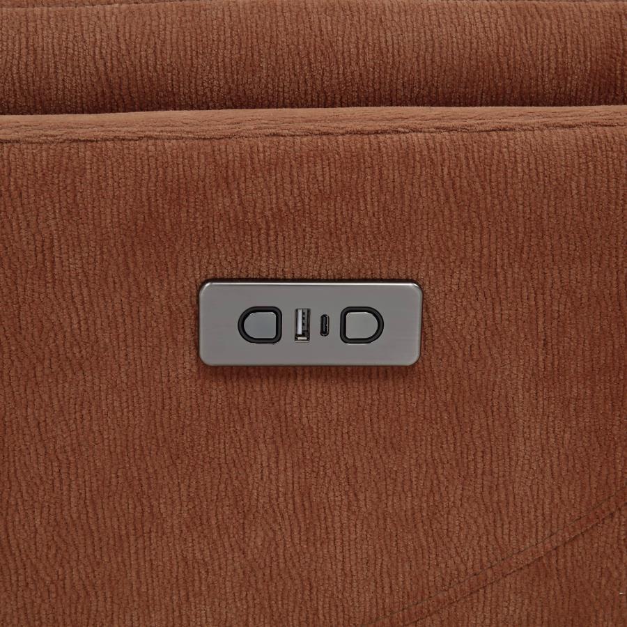 Adler - Upholstered Power Swivel Glider Recliner - Rust Swivel Glider Chair modern furniture Contempo Furniture