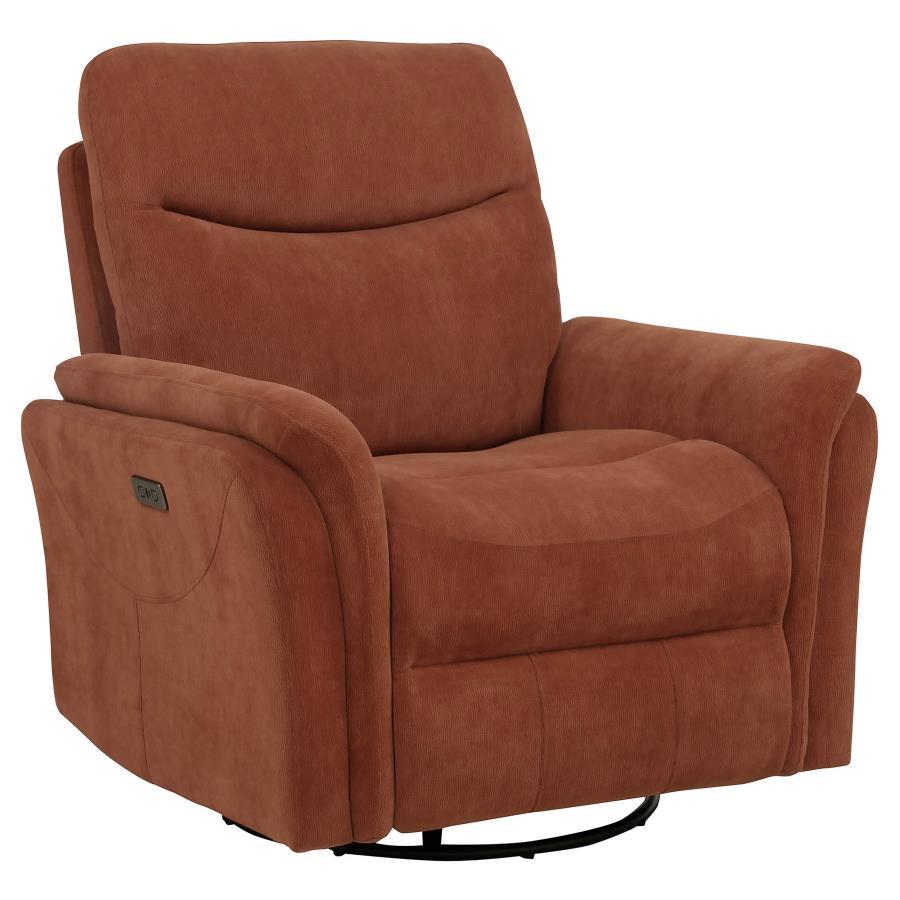 Adler - Upholstered Power Swivel Glider Recliner - Rust Swivel Glider Chair modern furniture Contempo Furniture