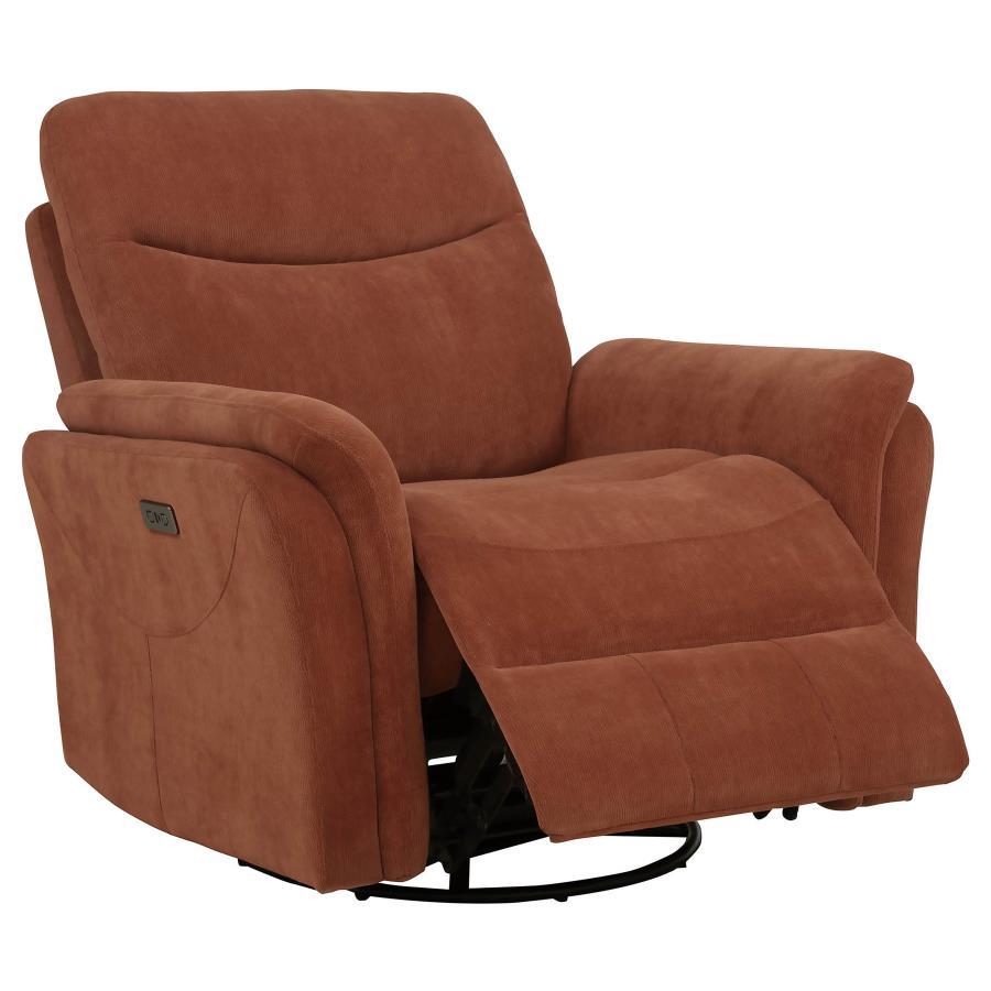 Adler - Upholstered Power Swivel Glider Recliner - Rust Swivel Glider Chair modern furniture Contempo Furniture
