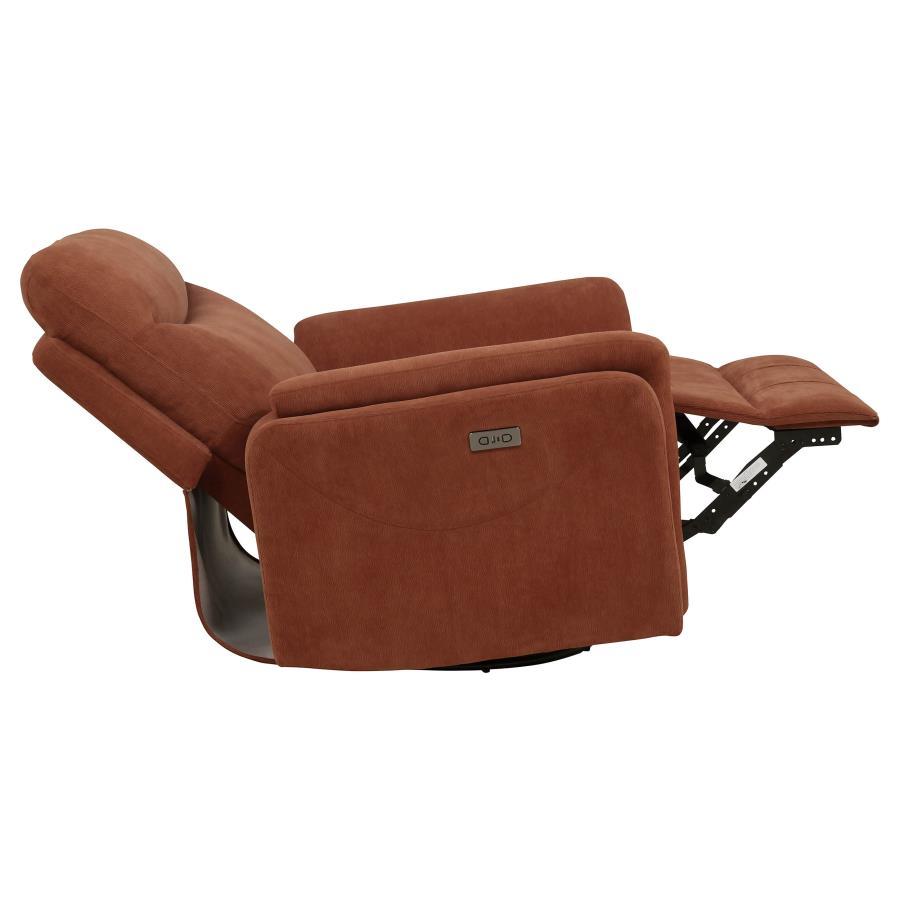 Adler - Upholstered Power Swivel Glider Recliner - Rust Swivel Glider Chair modern furniture Contempo Furniture