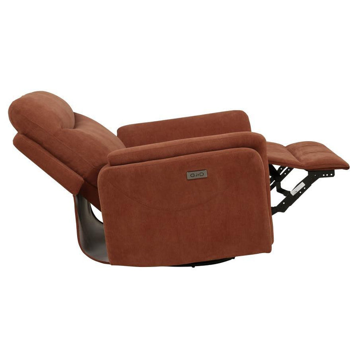 Adler - Upholstered Power Swivel Glider Recliner - Rust Swivel Glider Chair modern furniture Contempo Furniture
