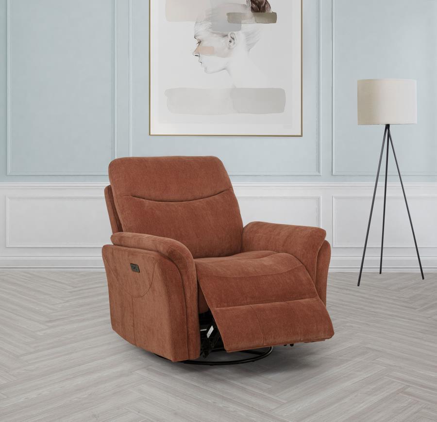 Adler - Upholstered Power Swivel Glider Recliner - Rust Swivel Glider Chair modern furniture Contempo Furniture