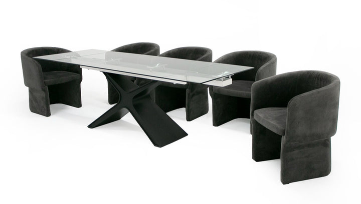 Adler - Modern Black Glass Extendable 63"/94.5" Dining Table