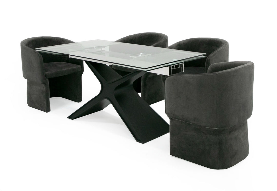 Adler - Modern Black Glass Extendable 63"/94.5" Dining Table