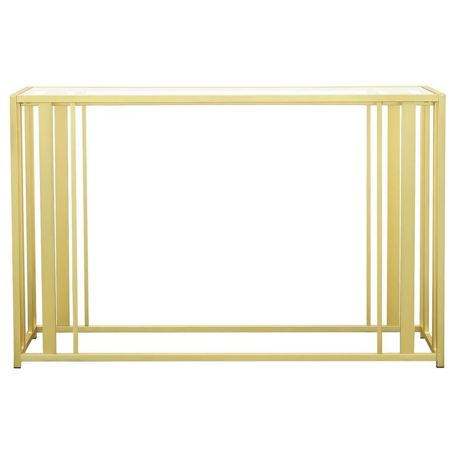 Adri - Glass Top Entryway Sofa Console Table - Matte Brass Console Table modern furniture Contempo Furniture