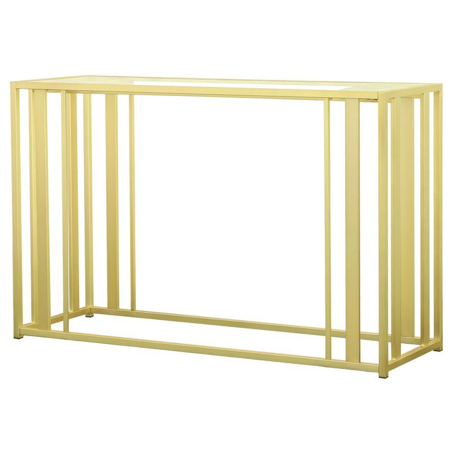 Adri - Glass Top Entryway Sofa Console Table - Matte Brass Console Table modern furniture Contempo Furniture