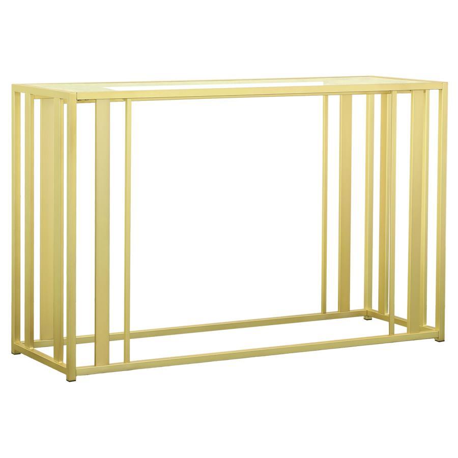 Adri - Glass Top Entryway Sofa Console Table - Matte Brass Console Table modern furniture Contempo Furniture