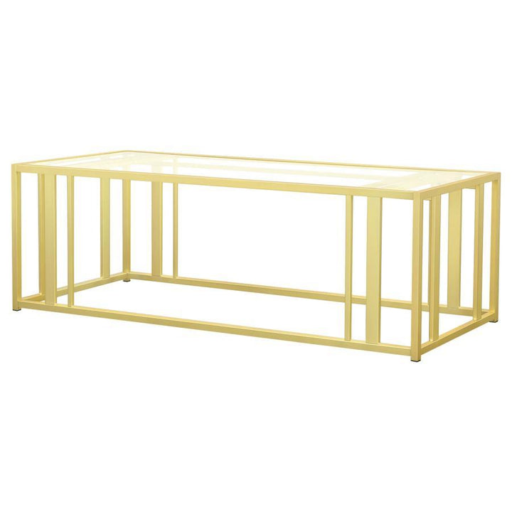 Adri - Rectangular Glass Top Coffee Table - Matte Brass Coffee Table modern furniture Contempo Furniture