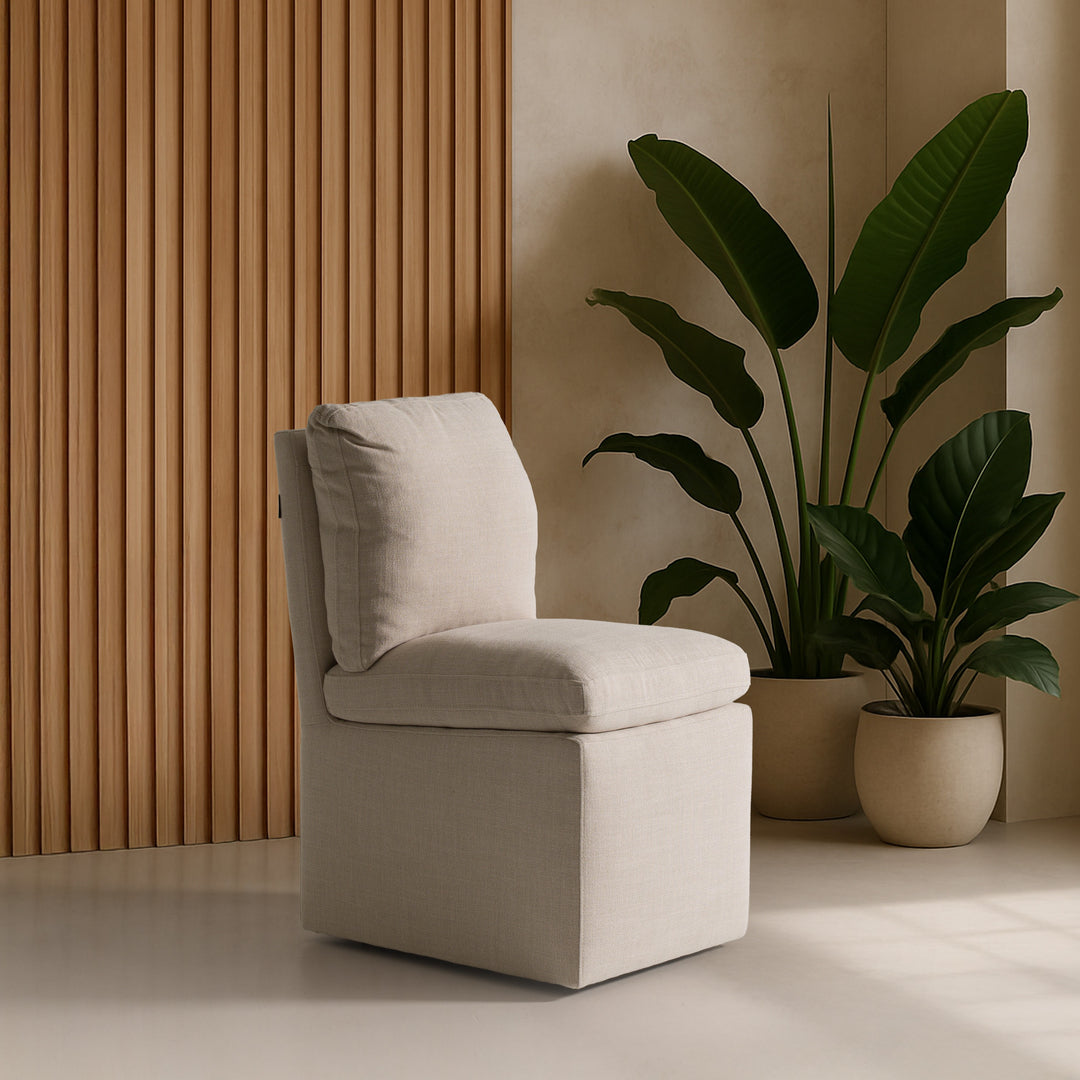 Adrian - Modern Beige Fabric Dining Chair w/ Castor Wheels