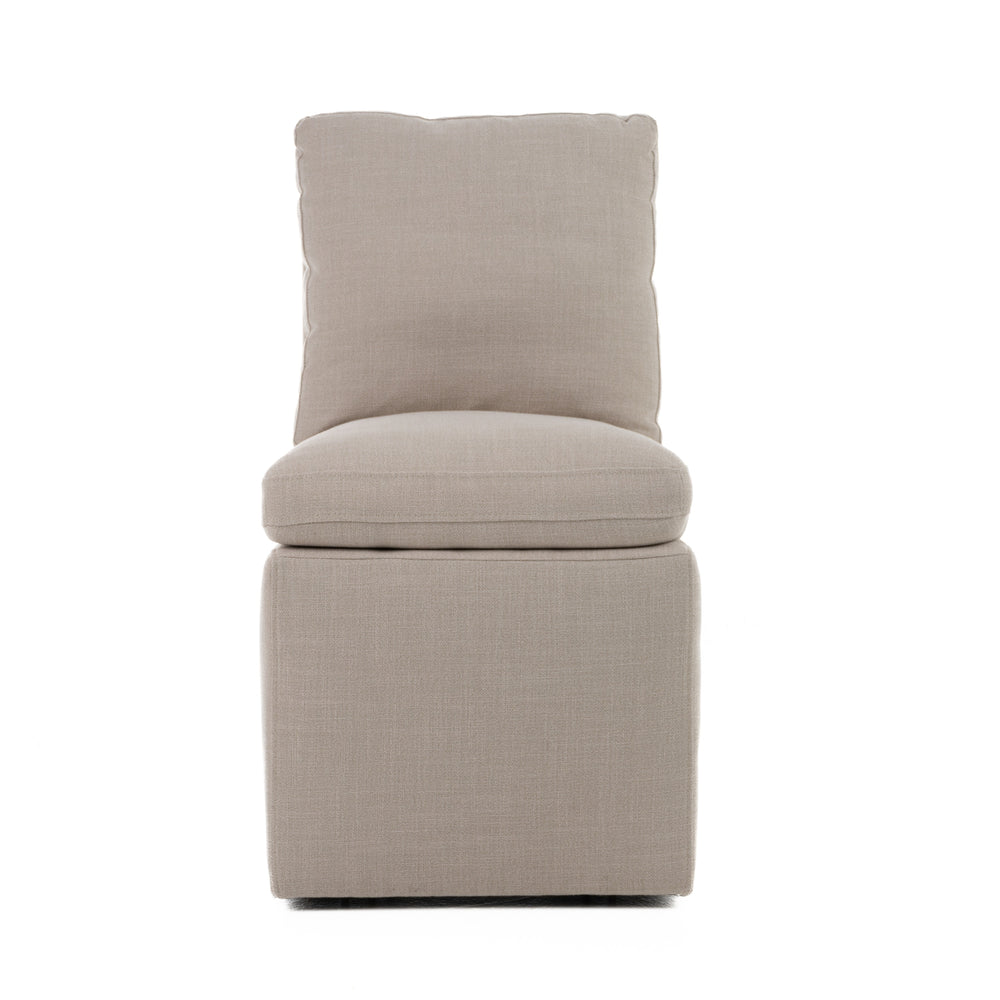 Adrian - Modern Beige Fabric Dining Chair with Castor Wheels